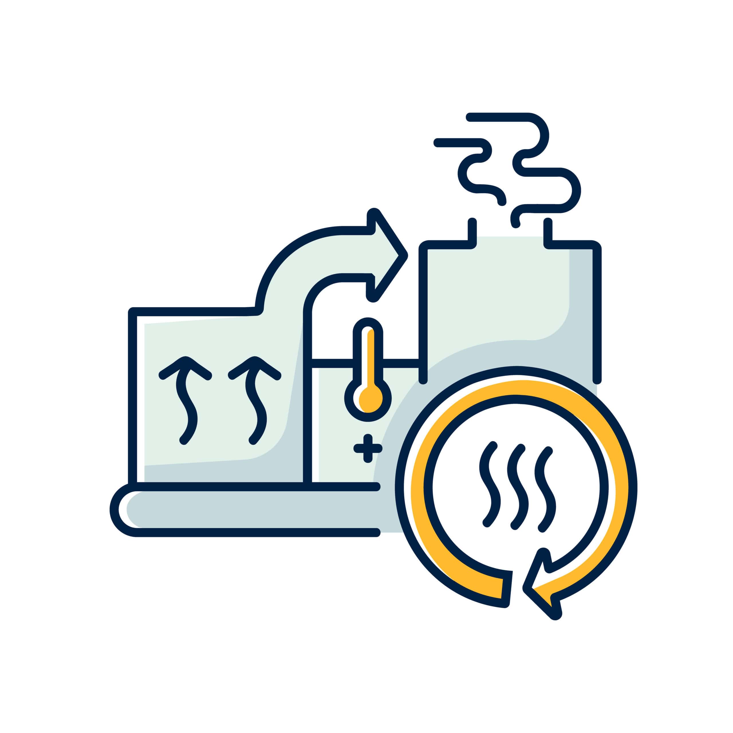 Heat recovery system RGB color icon. Sustainable energy industry, cogeneration. Power generation with zero waste.